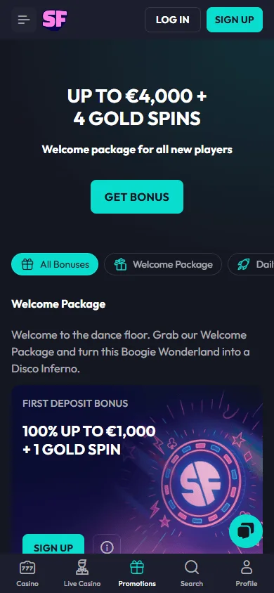 Spinfever Casino mobile promotions view on a smartphone